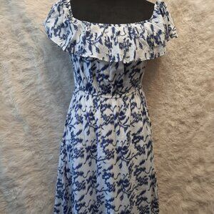 Grace Elements Women's 100% Cotton Blue Floral Off The Shoulder Midi Dress M